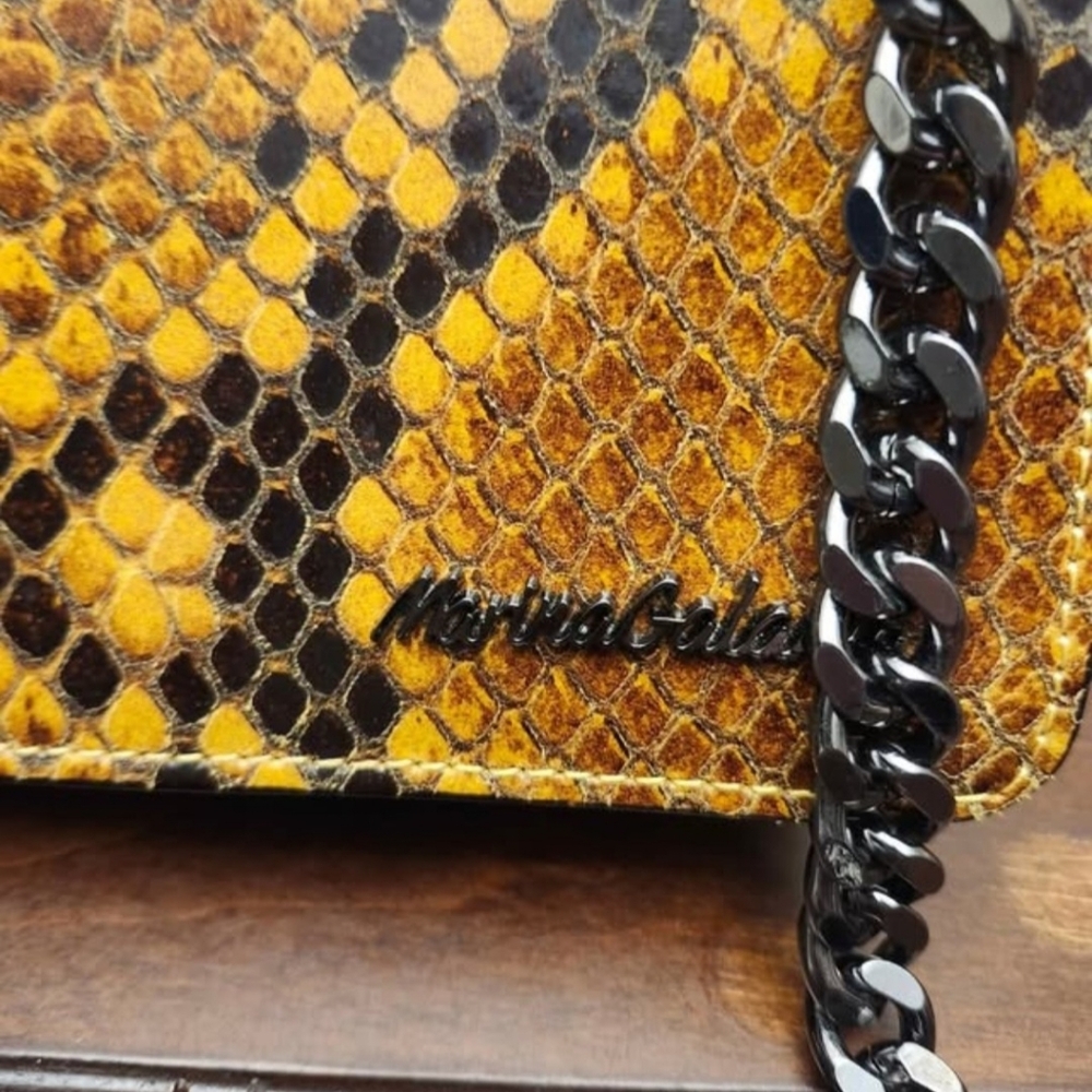 Snake Print Chain Shoulder Maria Galanti Leather Purse - Picture 3 of 5